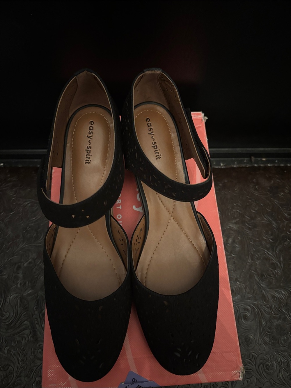 Easy Spirit Black Mary Jane Flats with Perforated Upper